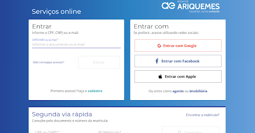 Seção “Serviços Online”. (Fonte: Captura de tela site AEGEA-RO)